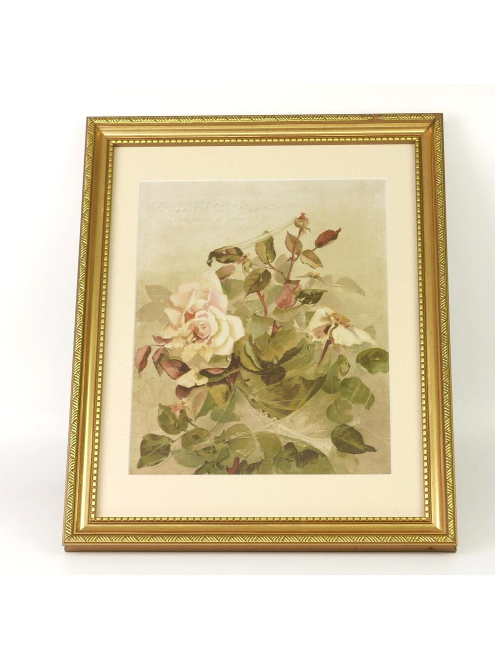 Antique 1889 Louis Prang Chromolithograph Pink Roses Ellen Thayer Fisher Framed